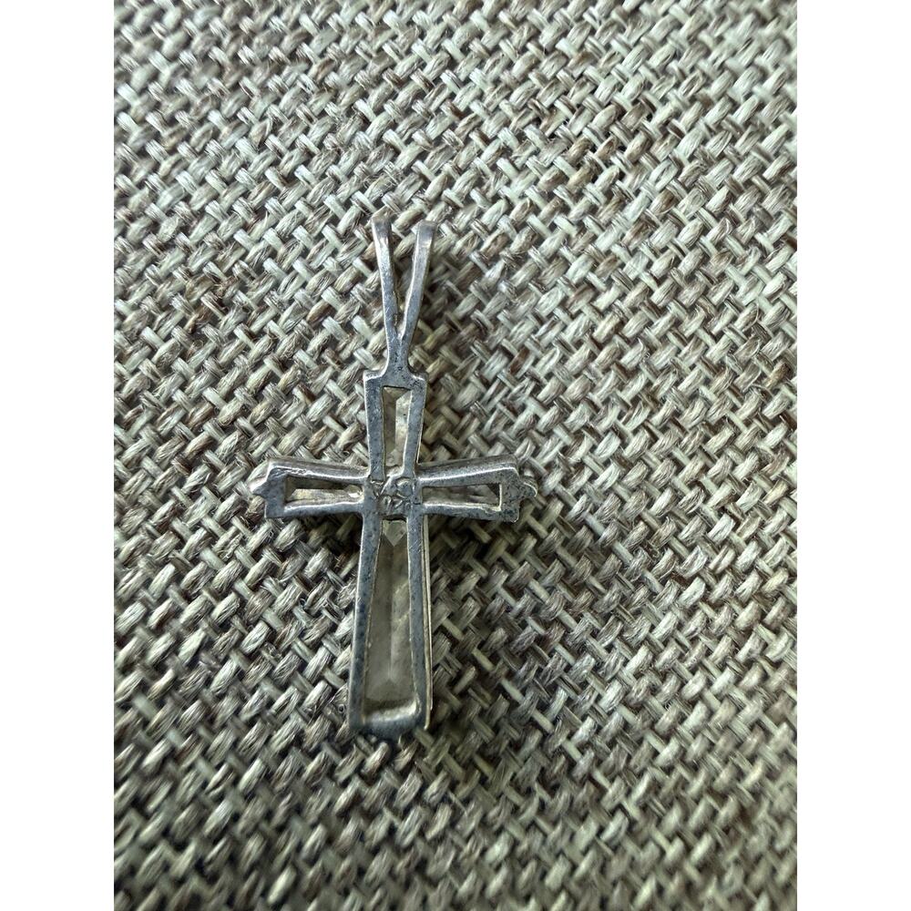 Vintage Sterling Silver Crystal Cross Crucifix Pendant Religious .925 - Picture 3 of 4